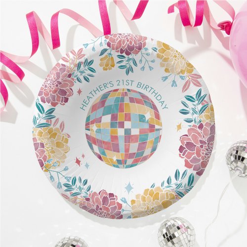 Disco Garden Party Retro Floral Birthday  Paper Bowls
