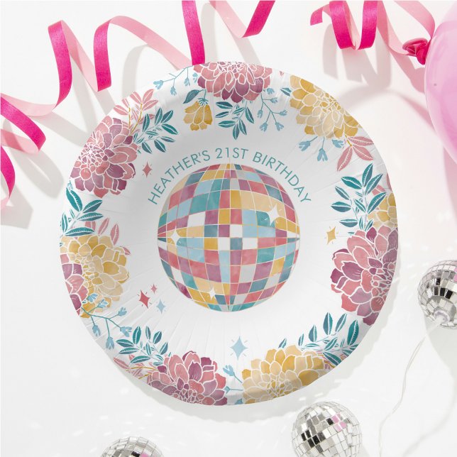 Disco Garden Party Retro Floral Birthday  Paper Bowls (Creator Uploaded)