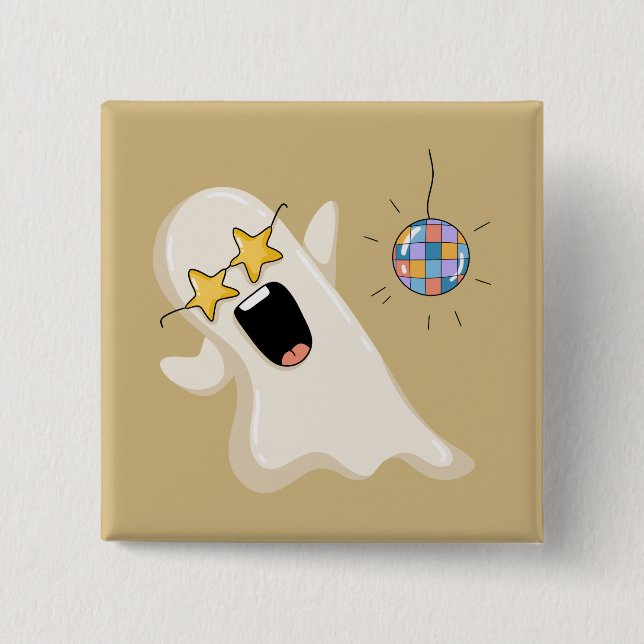 Disco Ghost with Star Glasses Button (Front)