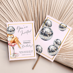 Disco Girl in Cocktail Glass Birthday Invite