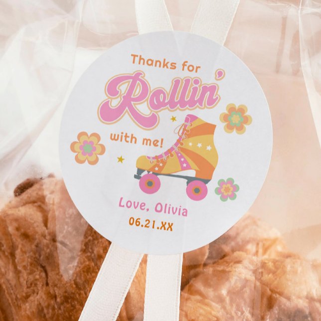Disco Girl Roller Skating Birthday Party  Classic Round Sticker (Creator Uploaded)
