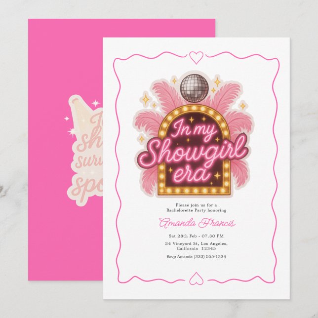 Disco Glam Hot Pink Showgirl Era Bachelorette Invitation (Front/Back)
