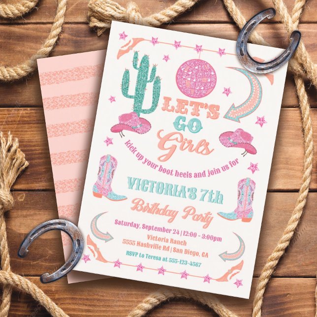 Disco Glitter Cowgirl Birthday Party Invitation (Creator Uploaded)
