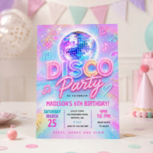 Disco Glow Birthday Party  Invitation