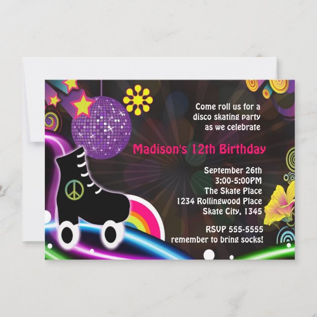 Disco Glow Roller  Skating Skate Party Invitation (Front)