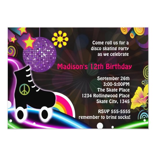 Disco Glow Roller Skating Skate Party Invitation Zazzle Com