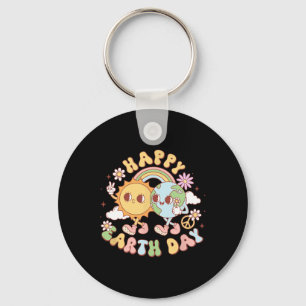 Disco Groovy Happy Earth Day Peace Sun And Earth Keychain