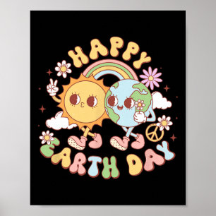 Disco Groovy Happy Earth Day Peace Sun And Earth Poster