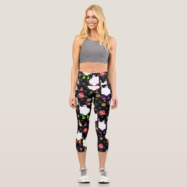 disco halloween african ghost black  capri leggings (Front)