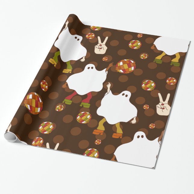disco halloween african ghost brown wrapping paper (Unrolled)