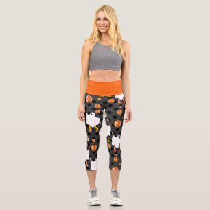disco halloween african ghost orange capri leggings