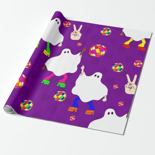 disco halloween african ghost purple wrapping paper (Unrolled)