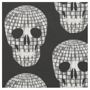 disco halloween mirror ball skull  fabric