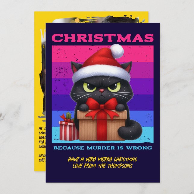 Disco Holiday Funny Cat Retro Christmas Photo (Front/Back)