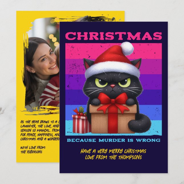 Disco Holiday Funny Cat Retro Christmas Photo Card (Front/Back)