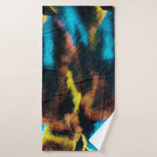 Disco Ikat Pattern. Colored Dirty Art Background.  Bath Towel