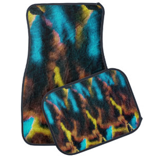 Disco Ikat Pattern. Colored Dirty Art Background.  Car Floor Mat