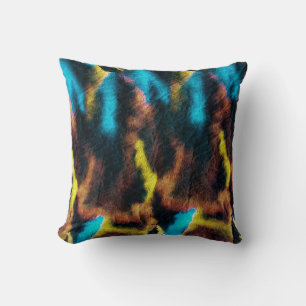 Disco Ikat Pattern. Colored Dirty Art Background.  Throw Pillow