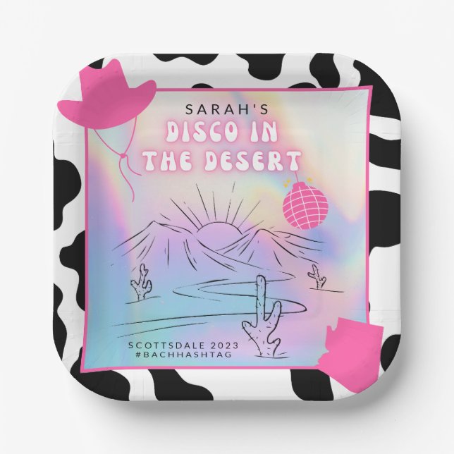 "Disco in the Desert" Bach Party Paper Plates (Front)