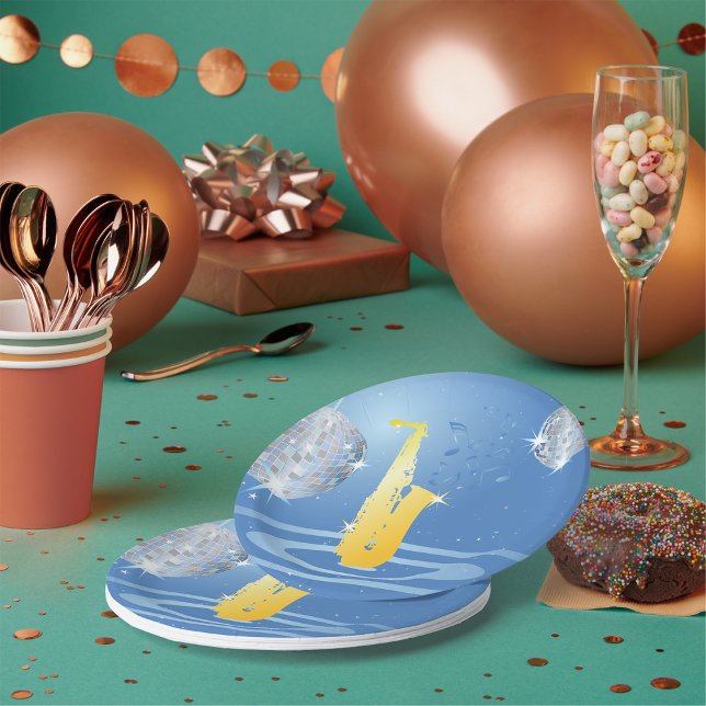 Disco Jazz Saxophone Sparkling Mirror Balls Paper Plates (Creator Uploaded)