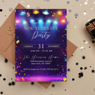 Disco Lights Colorful Blue New Year's Eve Party Invitation