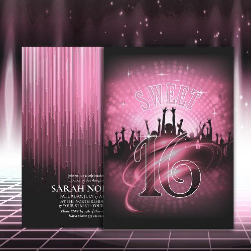 Disco Lights Sweet 16 Pink ID777 Invitation
