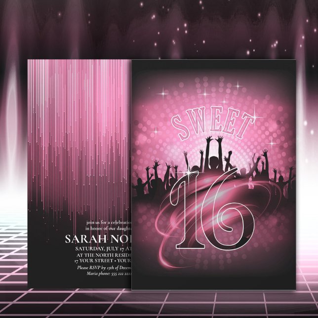 Disco Lights Sweet 16 Pink ID777 Invitation (Creator Uploaded)