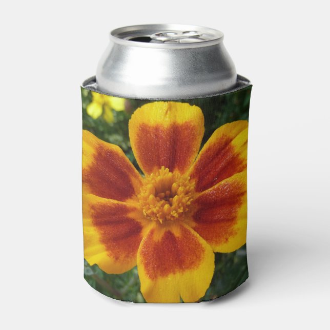 Disco Marigold Orange and Red Summer Flower Can Cooler (Can Front)