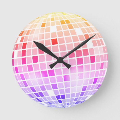 Disco Mirror Ball Retro 70s Colorful Round Clock