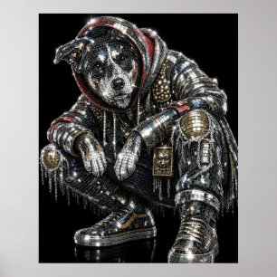 Disco Mosaic Dog Poster Modern Wall Art for Dog