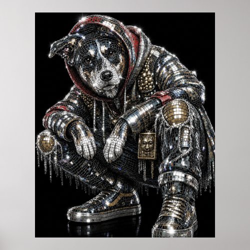 Disco Mosaic Dog Poster | Modern Wall Art for Dog