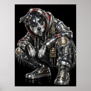 Disco Mosaic Dog Poster Modern Wall Art for Dog