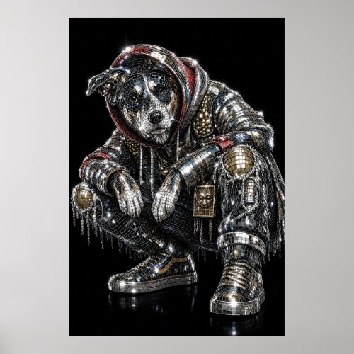Disco Mosaic Dog Poster | Modern Wall Art for Dog