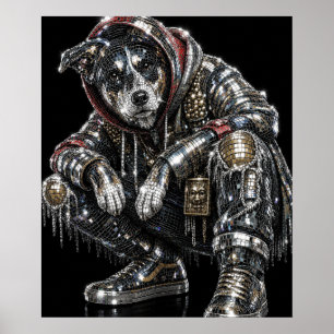 Disco Mosaic Dog Poster Modern Wall Art for Dog