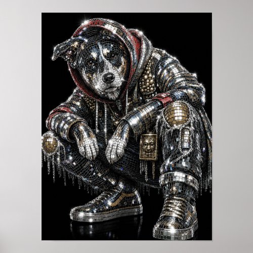 Disco Mosaic Dog Poster | Modern Wall Art for Dog