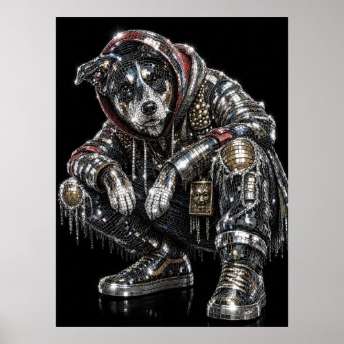 Disco Mosaic Dog Poster | Modern Wall Art for Dog