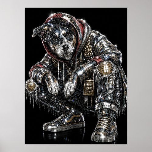 Disco Mosaic Dog Poster | Modern Wall Art for Dog
