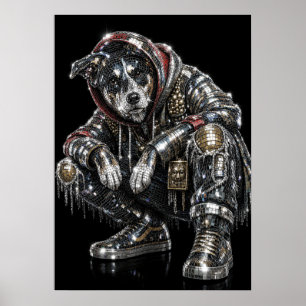 Disco Mosaic Dog Poster Modern Wall Art for Dog