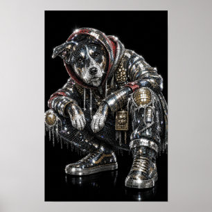 Disco Mosaic Dog Poster Modern Wall Art for Dog