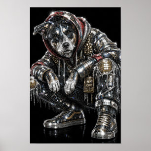 Disco Mosaic Dog Poster Modern Wall Art for Dog