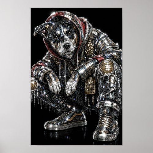 Disco Mosaic Dog Poster | Modern Wall Art for Dog