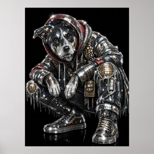 Disco Mosaic Dog Poster | Modern Wall Art for Dog