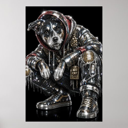 Disco Mosaic Dog Poster | Modern Wall Art for Dog