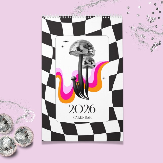 Disco Mushroom 2026 Y2K Office Planner Calendar (disco mushroom planner, 2026 office planner, Y2K planner, retro desk planner, whimsical planner, col)