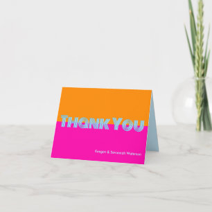 Disco Neon Bright Fun Funky Photo Letterpress Thank You Card