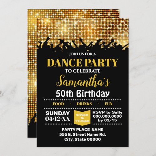 Disco night birthday Dance party bash Invitation