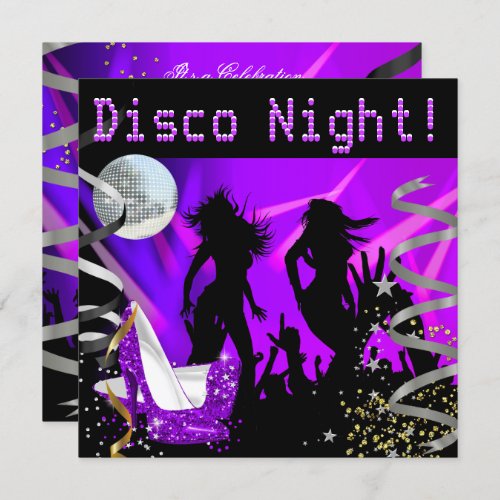 Disco Night Purple Dance Gold Black Glitter Heels Invitation