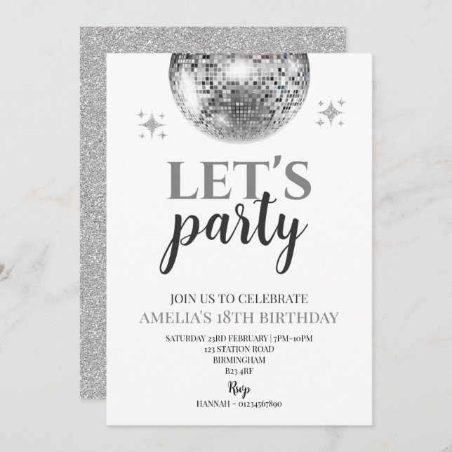 Disco Party birthday Invitation (Front/Back)
