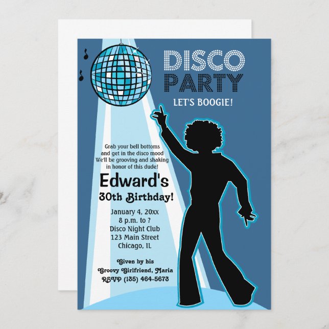 Disco Party Birthday Invitations (Front/Back)