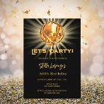 Disco party black gold 50th birthday invitation<br><div class="desc">A 50th party invitation. A black background deecorated with a golden disco ball. Text: Let's Party! Personalize and add a name and party details. The name is written with a hand lettered style script.</div>